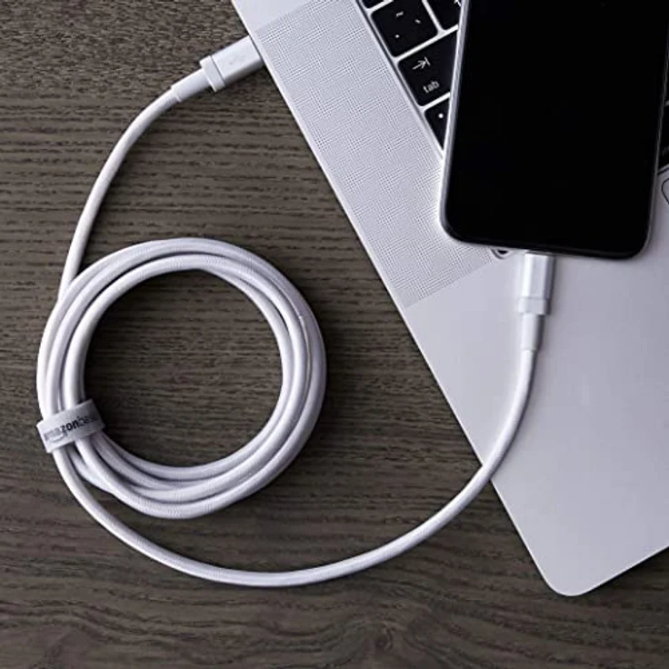 AmazonBasics - USB-C-auf-Lightning-Kabel, geflochtenes Nylon, MFi-zertifiziertes Ladekabel für iPhone 11 Pro-11 Pro Max, Silber, 1,82 m – Bild 6