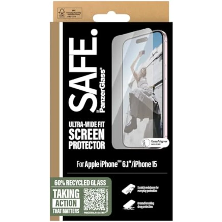 Panzer Glass PanzerGlass Safe Displayschutzfolie für iPhone 16/15/14 Pro, gehärtetes Glas, Fall-/Kratzschutz, Anti-Fingerabdruck, einfache Installation, hüllenfreundlich, transparent – Bild 4