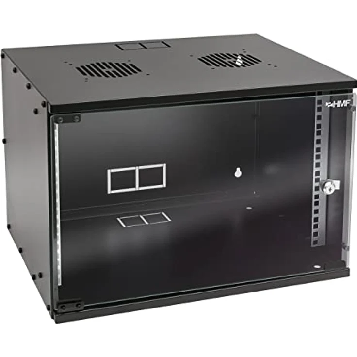 HMF 65707-02 Netzwerkschrank, Serverschrank 19 Zoll | 7 HE | 400 mm Tiefe | Glastür | Schwarz – Bild 1