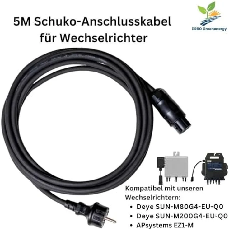 SunLit Betteri BC01 5 Meter AC Kabel - Anschlusskabel mit Schuko-Stecker für Balkonkraftwerk - Robust und langlebig - Öl- und UV-beständig - Wasserdicht nach IP67 – Bild 2