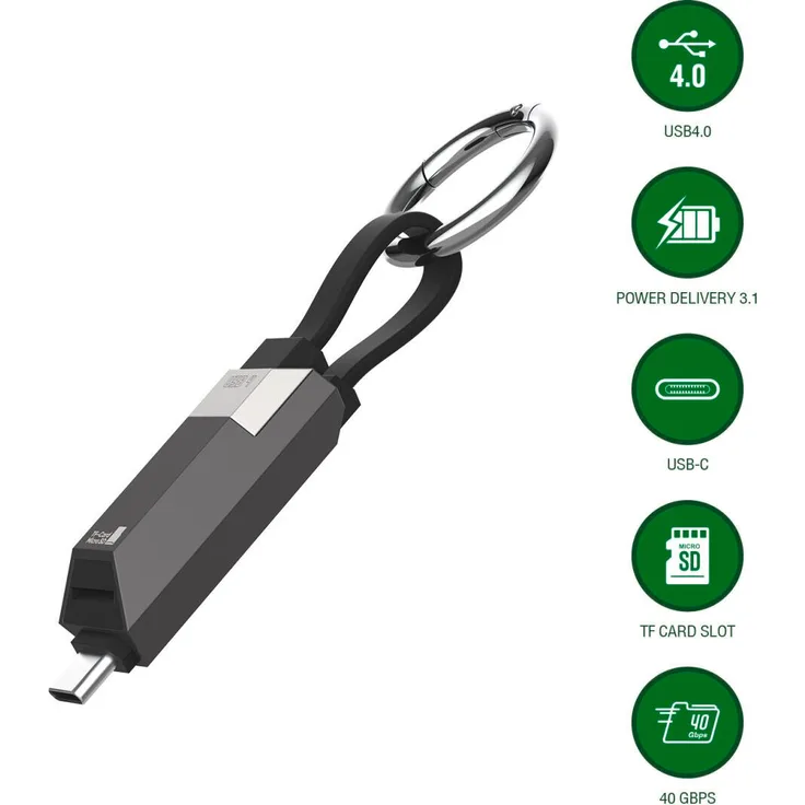 4Smarts USB4 Kabel Enterprise Storage, 240 W tragbar mit TF-Karten-Slot, schwarz