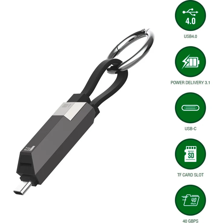 4Smarts USB4 Kabel Enterprise Storage, 240 W tragbar mit TF-Karten-Slot, schwarz