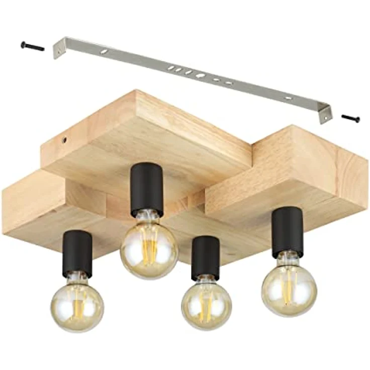 EGLO Deckenleuchte Halkin 4-flammig, natürliche Deckenbeleuchtung, FSC100HB, Holz in Natur und Metall in Schwarz, Wohnzimmerlampe mit E27 Fassung – Bild 5