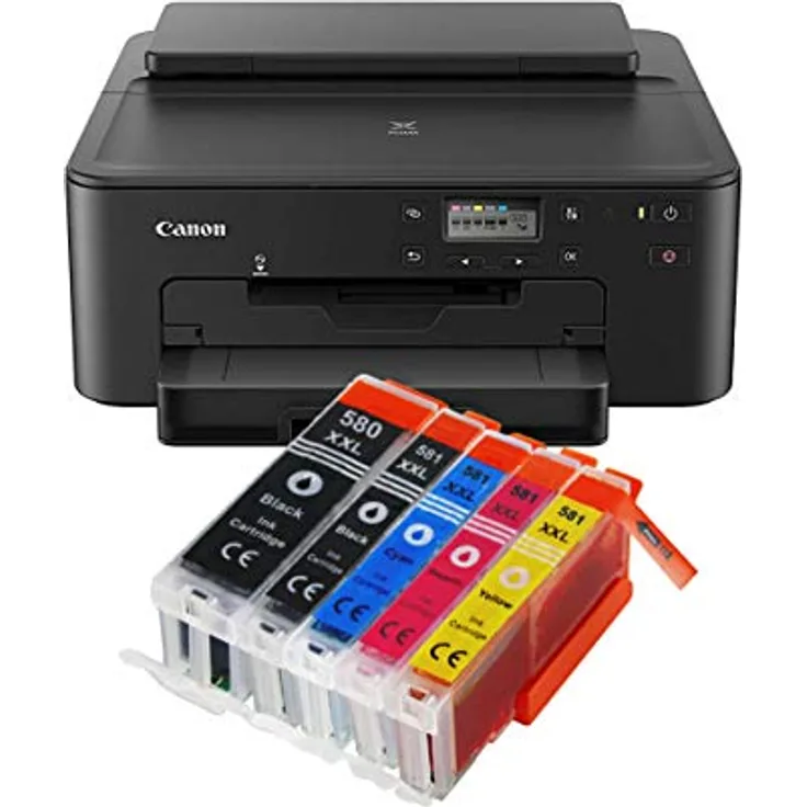 IC-Office TS705a Farbtintenstrahl-Drucker (Schwarz, USB, CD-Druck, WLAN, LAN, Apple AirPrint) inkl. 5 XXL Tintenpatronen