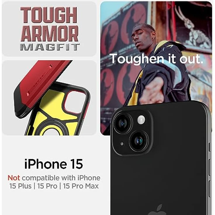 Spigen Hülle für iPhone 15 Tough Armor MagFit Kompatibel mit MagSafe -Rot – Bild 2