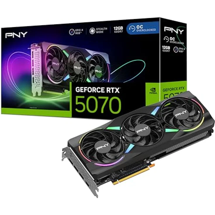 PNY GeForce RTX™ 5070 12GB ARGB OC Triple Fan Grafikkarte DLSS 4, NVIDIA Blackwell Architektur mit hocheffizientem Speicher – Bild 1