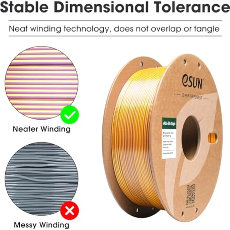 eSUN Silk Magic PLA Filament 1.75mm, Dual-Color Co-Extrusion, Silk Lila Gold, 1KG Spule für 3D-Drucker mit exzellenter Oberflächenqualität und geringer Verformung – Bild 3