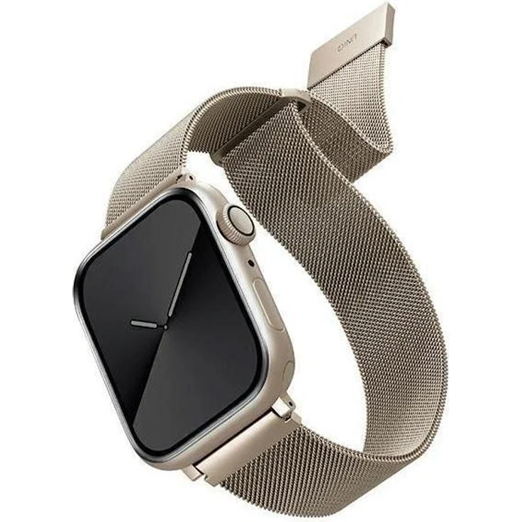 Uniq Unique strap Dante, Uhrenarmband aus Edelstahl für Apple Watch Series 4/5/6/7 (44 mm), beige, mit Magnetverschluss und einstellbarer Länge