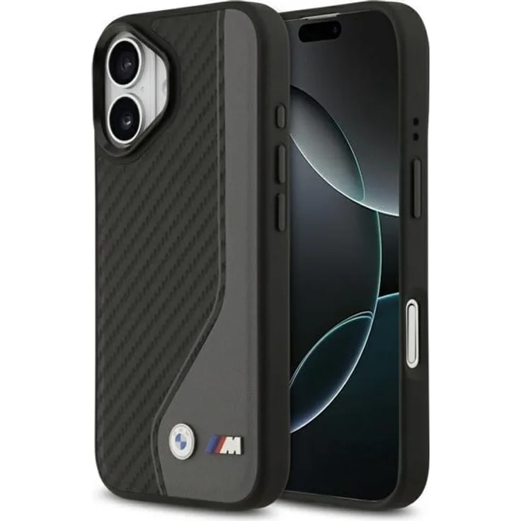 BMW M Carbon Logo MagSafe Case für iPhone 17, hochwertige Handyhülle in Schwarz und Grau
