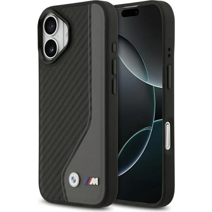 BMW M Carbon Logo MagSafe Case für iPhone 17, hochwertige Handyhülle in Schwarz und Grau