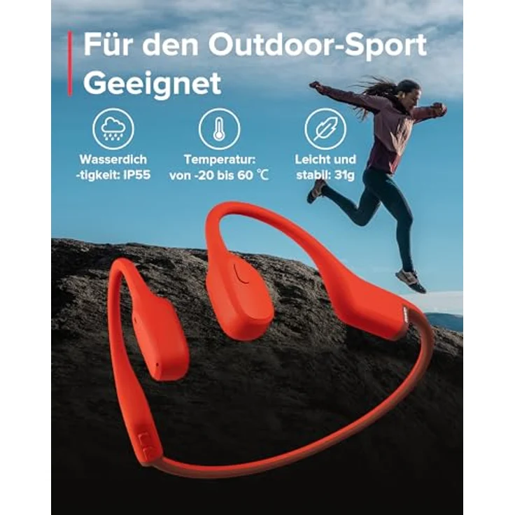 Suunto Sonic, Kabellose Open Ear Kopfhörer mit 10 Stunden Akkulaufzeit, Rot – Bild 4