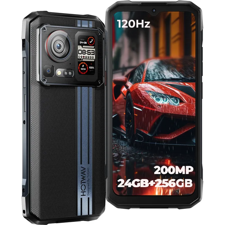 HOTWAV Cyber 15 Outdoor Handy, 4G, Android 13, 6280mAh, FHD+ Smartphone (6.6 Zoll, 24 GB Speicherplatz, 200 MP Kamera, IP68/IP69K, NFC, 1,45 Zoll großer Rückbildschirm, schwarz)