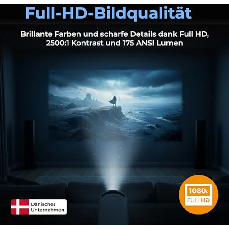 Denver PR-2500 Full-HD Projektor, 175 Lumen, 2500:1 Kontrast, HDMI, Bluetooth 5.0, flexible Projektion 37"-170" – Bild 3