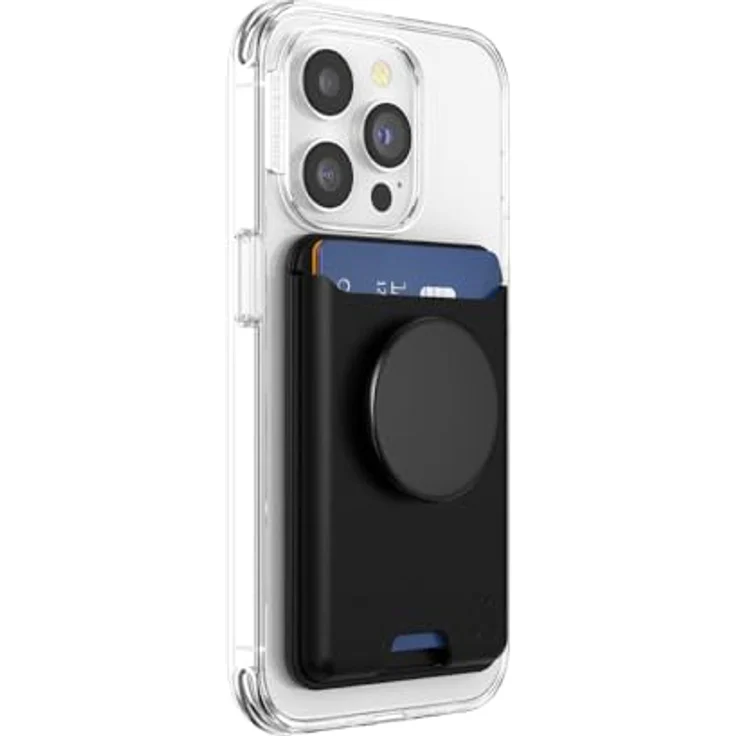 PopSockets PopWallet für MagSafe, schlanker Kartenhalter mit Griff und Adapterring, schwarz – Bild 1