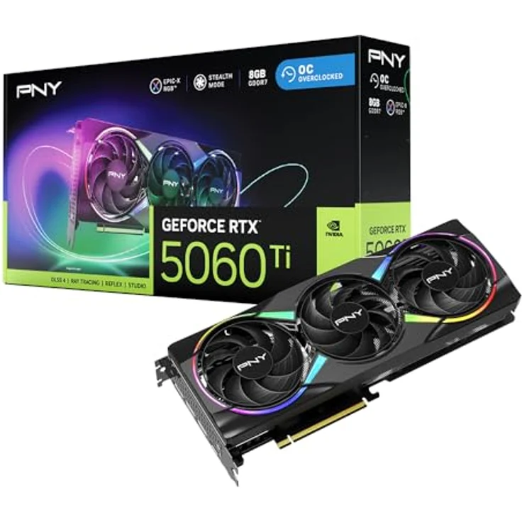 PNY GeForce RTX 5060 Ti, 8GB GDDR7 Grafikkarte mit ARGB-Beleuchtung, Triple Fan und 2692 MHz Boost-Takt – Bild 1