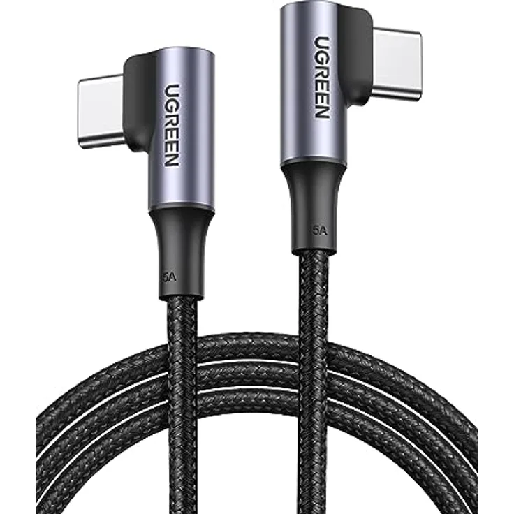 UGREEN USB C USB C Ladekabel 100W Doppelte Winkelstecker PD 3.0 PPS USB-C Kabel 90 Grad 5A/20V kompatibel mit iPhone 15 Pro Max, M2 MacBook Pro/Air iPad Pro 2021 iPad Air 5 Galaxy S24 A54 usw. (2m)