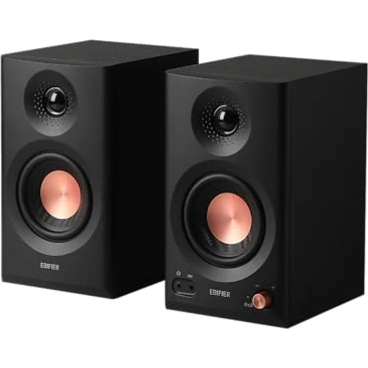 Edifier MR3 Kompakter Studio-Lautsprecher 2.0, Hi-Res Audio, Bluetooth V5.4, physische Steuerungen, RCA, AUX, Mobile App, 2 x 18 W, Schwarz