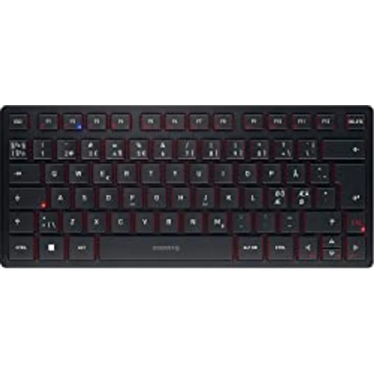 CHERRY KW 9200 Mini, kompakte Multi-Device-Tastatur für bis zu 4 Endgeräte, Panordisches Layout (QWERTY), wahlweise Verbindung per Bluetooth®, Funk oder Kabel, wiederaufladbar, schwarz – Bild 1