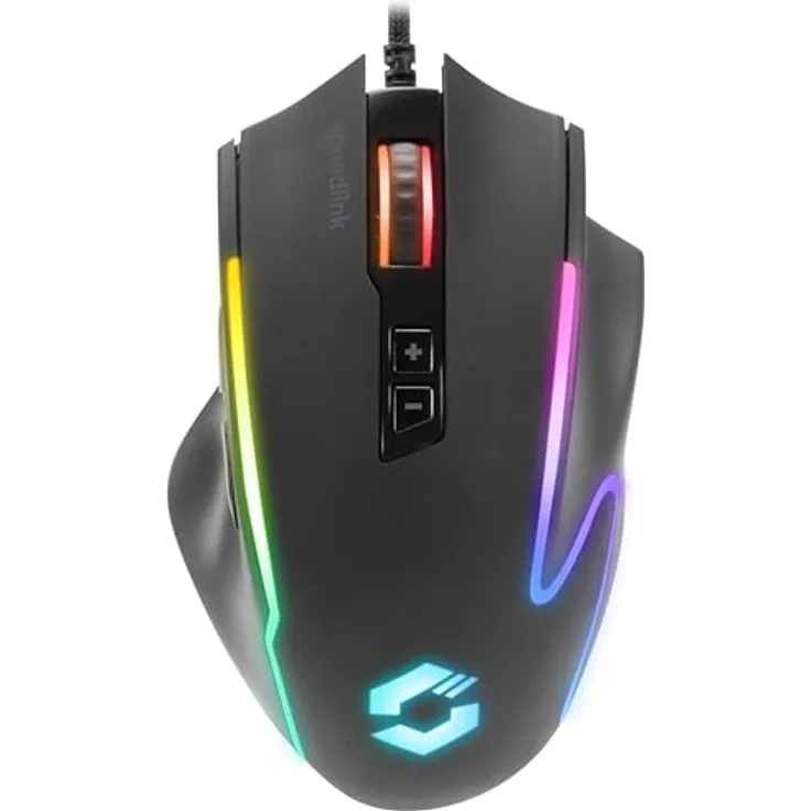 Speedlink DECUS NX RGB Gaming Maus mit Kabel, 6 Tasten, bis 12800dpi, Dauerfeuer Taste, mehrfarbiges RGB, programmierbar, USB, schwarz