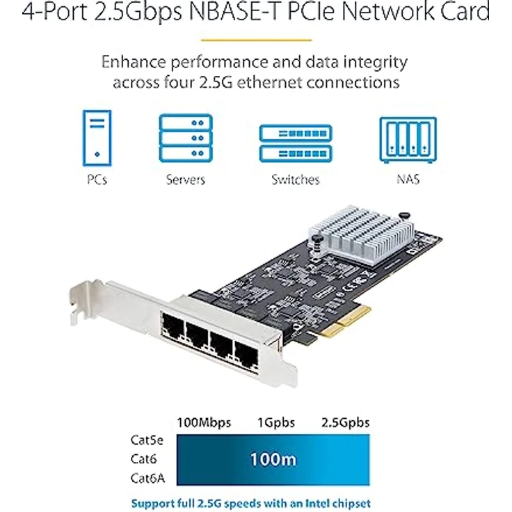 StarTech.com 4-Port 2.5 Gbit PCIe Netzwerkkarte, Intel I225-V, Dual-Port Computer LAN Karte, Multi-Gigabit NIC, PCI Express Server Netzwerkkarte, 2.5G Ethernet Adapter (PR42GI-NETWORK-CARD) – Bild 2