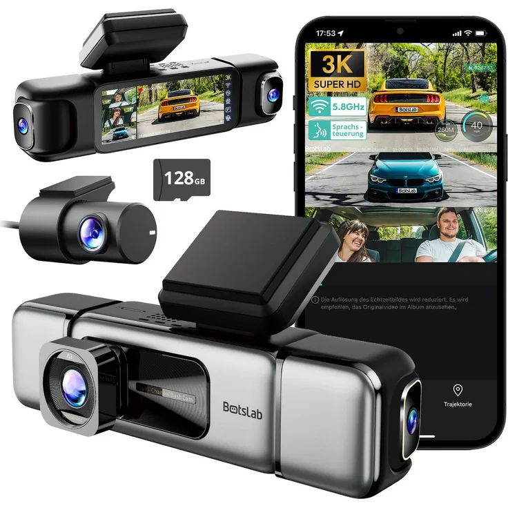 SMARTAI BOTSLAB 4K 4-Kanal Dashcam, Rundum-Überwachung mit 3K Front & 1080P Seitenkameras, Super Nachtsicht, 128GB Speicher