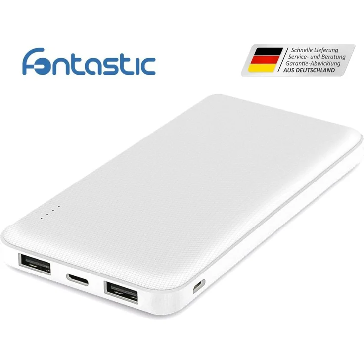 Fontastic Power Bank Renz10 10.000mAh, 2x USB-A & 1x Typ-C Ladezustandsanzeige, In & Output 5V / 2A, weiß