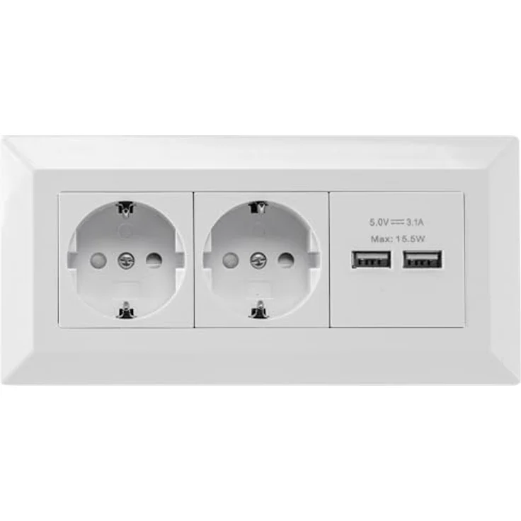 ChiliTec Steckdosenblock Ecksteckdose 2-Fach Schutzkontaktsteckdose 2X USB-A 3,1A Weiß, Tischsteckdose mit erhöhtem Berührungsschutz und praktischem 90° Winkel – Bild 2
