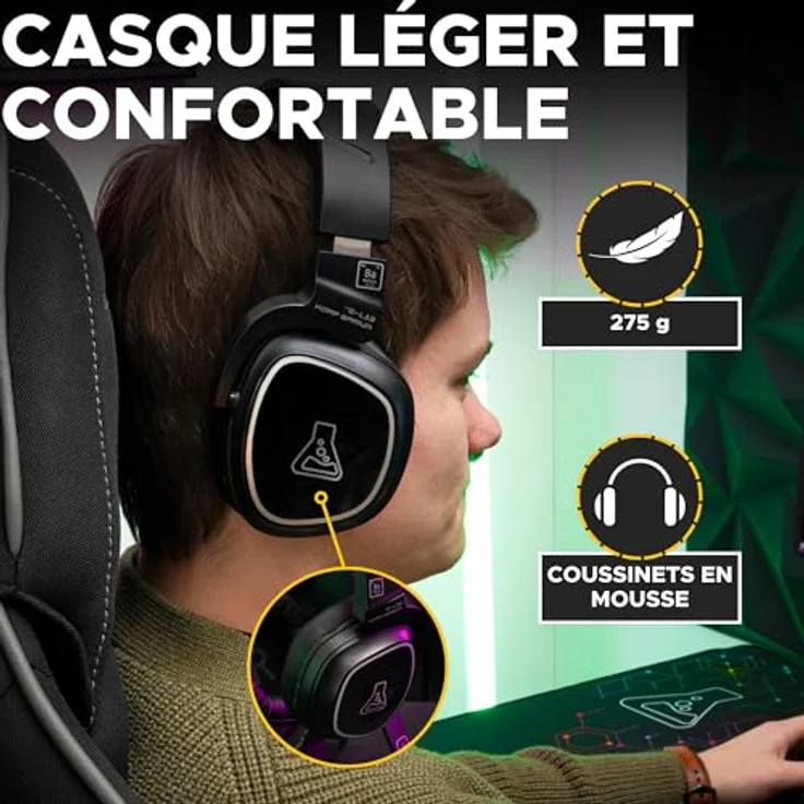 THE G-LAB Korp Barium, Gaming-Kopfhörer mit hochwertigem Stereo-Sound, flexiblem Mikrofon, 3,5 mm Klinkenstecker, drehbaren Ohrmuscheln, ultra Komfort – Schwarz – Bild 3