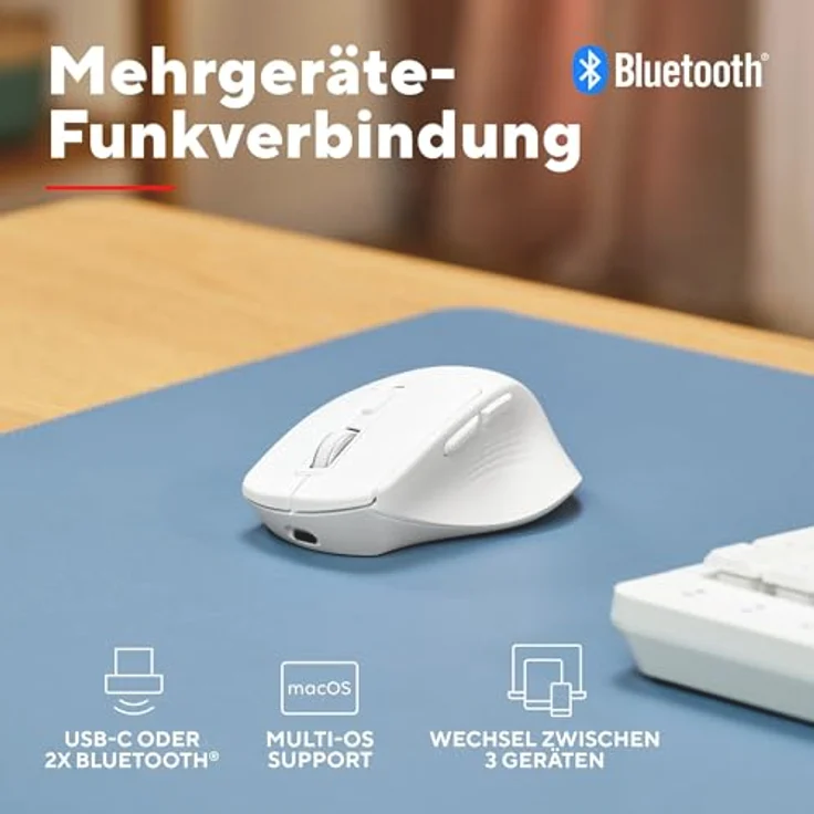 Trust Niven Kabellose Maus, Bluetooth & 2.4GHz, Leise Tasten, Wiederaufladbar, 800-3200 DPI, 50% Recyclingkunststoff, Weiß – Bild 3