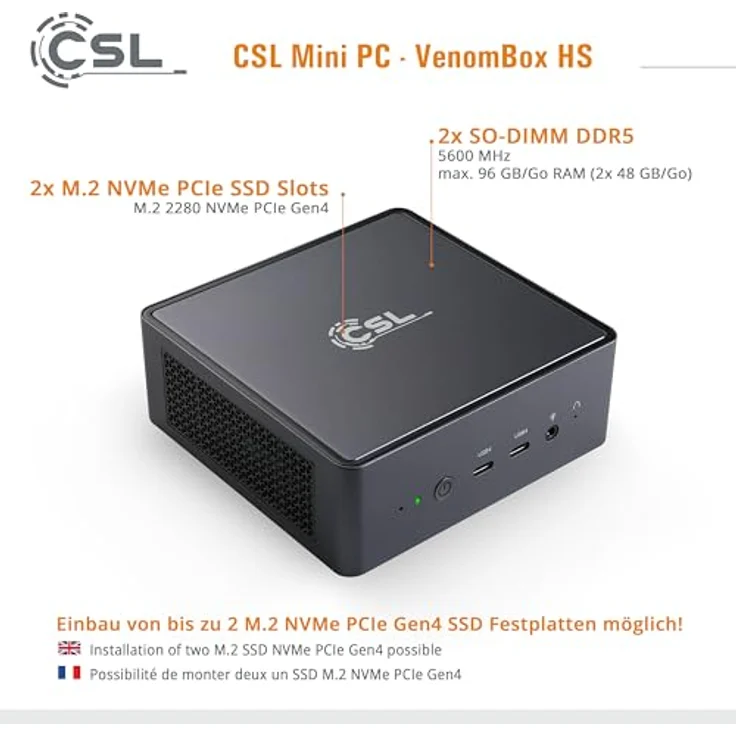 CSL VenomBox HS, Desktop-PC mit AMD Ryzen 7 7840HS, 32 GB RAM, 4000 GB M.2 SSD, Radeon 780M, Schwarz – Bild 5