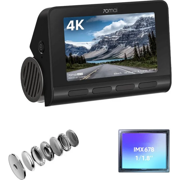 70mai A810 Dashcam Auto, 4K Ultra HD, WLAN, IMX678 Bildsensor, ADAS, f/1.8, 3.0" Bildschirm, HDR, Super Nachtsicht, G-Sensor, GPS - Schwarz - Preisvergleich