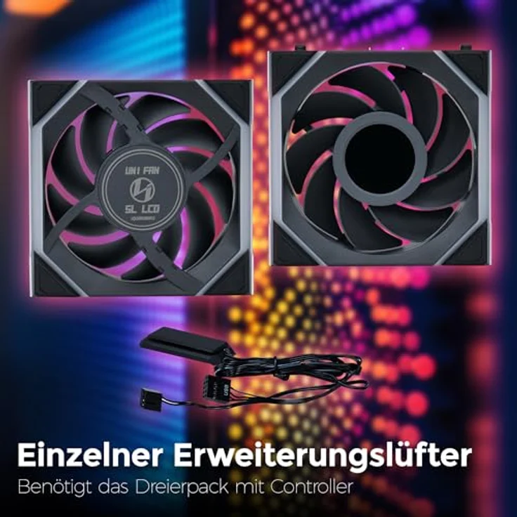 Lian Li UNI FAN SL Wireless LCD Lüfter, ARGB, PWM - Reverse Blade, 120 mm, schwarz - Leistungsstarker PC Gehäuselüfter mit kabelloser Synchronisation – Bild 3