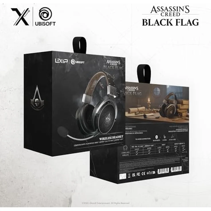 LEXIP Lexip Gaming Headset Wireless Black Flag Resynced Tatoo, komfortabel mit abnehmbarem Mikrofon und kompatibel mit Windows, Mac, Xbox, PS5, PS4, Nintendo Switch, Android – Bild 2