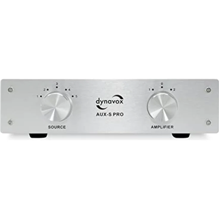 Dynavox AUX-S PRO, Eingangs-Erweiterungs-Umschalter mit 5 Cinch-Eingängen, Anschlüsse für Zwei Stereo- und Surround-Verstärker, Silber – Bild 1