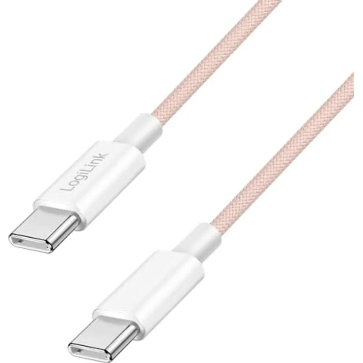 Logilink USB 2.0 Typ-C Anschlusskabel, C (Stecker) zu C (Stecker), Nylon-Ummantelung, 60W, Pink, 1 m – Bild 1