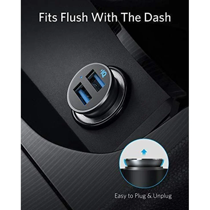 Anker 320 Car Charger (24 W II) Ladegerät, Mini Autoladegerät, 24 W 4,8 A Duales USB-Autoladegerät mit blauem LED-Licht, für Apple iPhone 13/12/11/XR/Xs, iPad Pro/Air 2/mini, Samsung Galaxy und mehr, schwarz (A2727011) – Bild 3