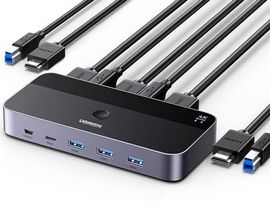 UGREEN HDMI 2.0 KVM Switch 4K@60Hz USB 3.0 Switch 4 USB Ports (3*USB 3.0+ USB C), Schwarz