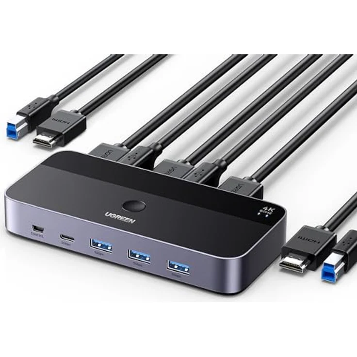UGREEN HDMI 2.0 KVM Switch 4K@60Hz USB 3.0 Switch 4 USB Ports (3*USB 3.0+ USB C), Schwarz - Effizientes Teilen von Monitor und Peripheriegeräten für 2 PCs – Bild 1