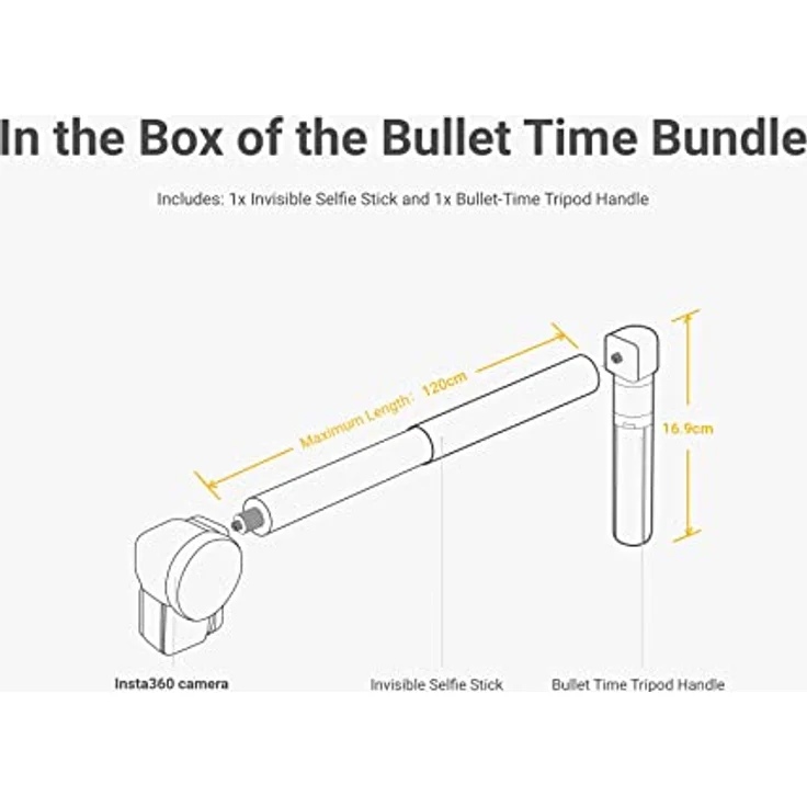 Insta360 Bullet Time Bundle - Kit mit Aluminium Selfie Stick und Zusätzlichem Ergonomischem Griff mit Integriertem Stativ, Kompatibel mit ONE-ONE X - EVO Camcorder, Ausziehbar bis zu 120 cm - Schwarz – Bild 4