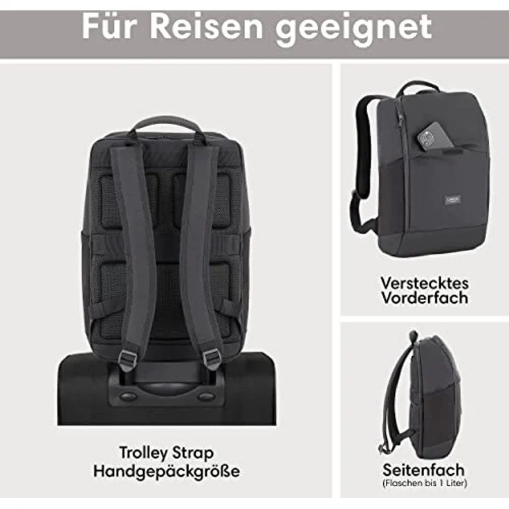 LARKSON Laptop Rucksack Herren & Damen Grau - Niklas - Notebook Backpack für Business Arbeit Uni - 16 Zoll Laptoprucksack für Reise Handgepäck - Wasserabweisend – Bild 4
