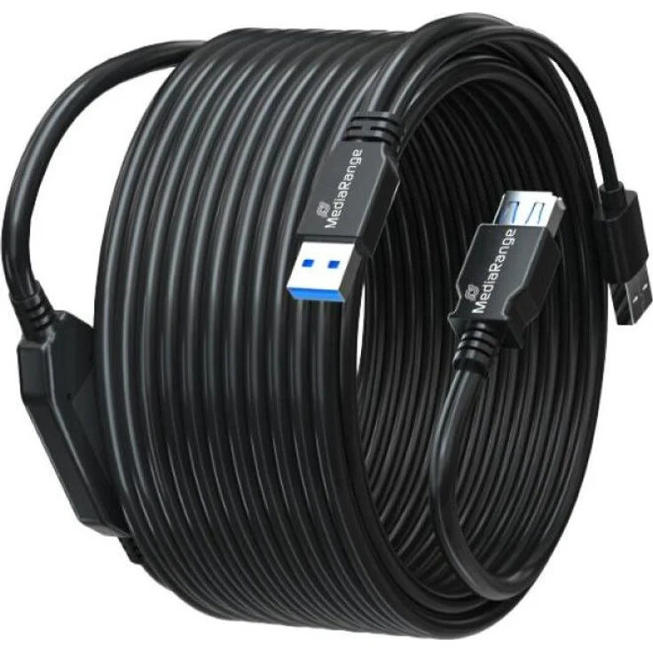 MediaRange Aktives USB-Verlängerungskabel, USB 3.2 Gen 1, 10m, schnelle Datenübertragung bis 5 GB/s, schwarz