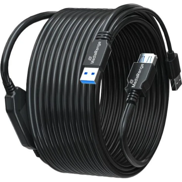 MediaRange Aktives USB-Verlängerungskabel, USB 3.2 Gen 1, 10m, schnelle Datenübertragung bis 5 GB/s, schwarz