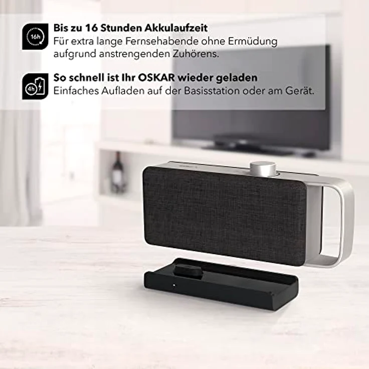 faller Oskar TV Lautsprecher mit Hörverstärker (Voice Zoom, kabellos, einfache Bedienung, Aluminiumgehäuse) - Endlich den Fernseher verstehen – Bild 5