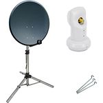 Premium X Mobile Camping Satelliten-Komplettanlage 45cm, anthrazit, Digital HD+ FullHD UHD 4K tauglich mit Single LNB und Dreibein-Stativ inkl. Stahl-Heringen