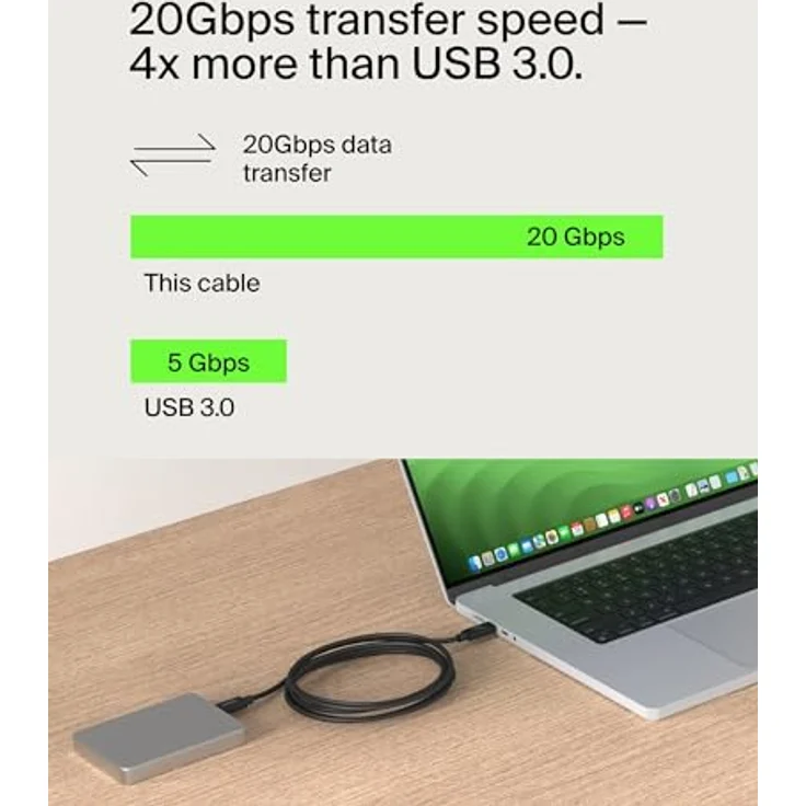 Belkin Connect USB4-Kabel, 2-m-Ladekabel, USB-C-auf-USB-C-Kabel mit 240-W-Power Delivery, 20 Gbit/s – USB4-konformes Ladekabel, kompatibel mit Geräten wie MacBook, Windows-Laptops und Chromebook – Bild 3