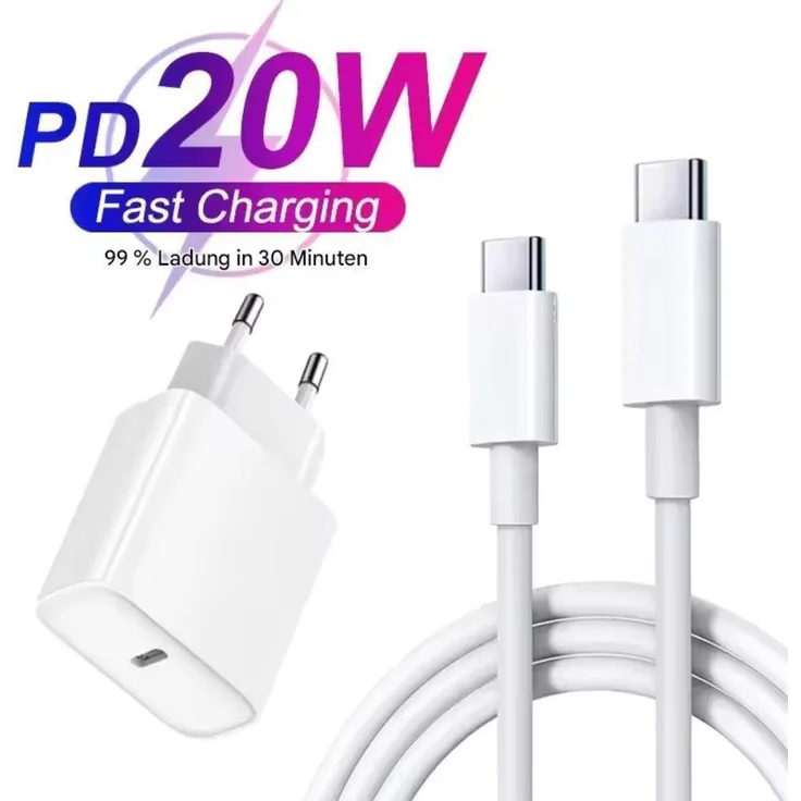 Montegoni 20W PD Schnellladegerät Set, USB-C Fast Charger mit 1m Kabel, sicher und kompakt für iPhone & Smartphones