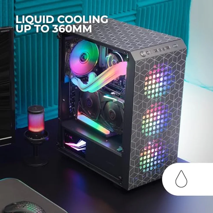 MARSGAMING MC-MAG ATX-Gaming-Gehäuse, Vollvergütetes Glas-Seitenteil, 3X 120mm FRGB-Lüfter, 360mm Flüssigkehlung, Schwarz – Bild 5