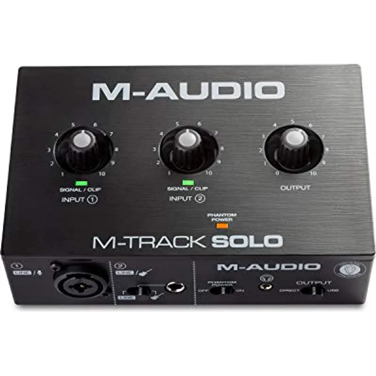 M-Audio M-Track Solo – USB Audio Interface für Aufnahmen, Streaming und Podcasting, mit XLR-, Line- und DI-Eingängen, inklusive Softwarepaket