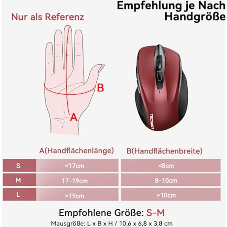 TECKNET Bluetooth Maus MT-2, 4800 DPI Kabellos Ergonomisch, Tri-Modi BT 5.0/3.0 + 2.4G, 30 Monate Batterielaufzeit, Leise Funkmaus für Laptop, PC, Windows, Mac OS, Android – Bild 5