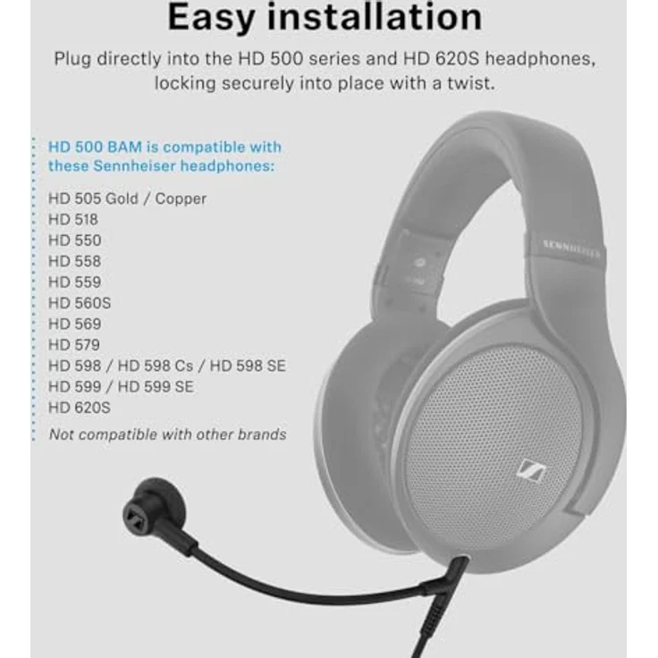 Sennheiser HD 500 BAM, kabelgebundene Kopfhörer mit Mikrofon, Schwarz - Noise Cancelling, 10-mm-Kondensatormikrofon, integrierte Fernbedienung – Bild 6